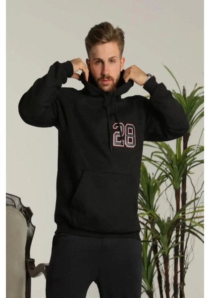 Giyim Center Erkek Sırt Baskılı Oversize Üç Iplik Kapüşonlu Sweatshirt - Siyah