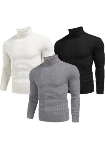 3 Adet Kaşkorse Boğazlı Full Likralı Fitilli Body Kazak