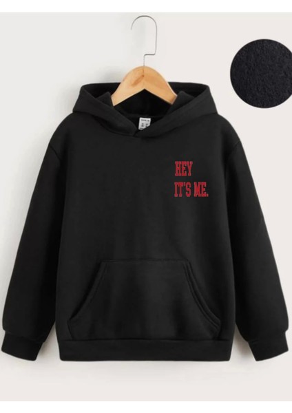 Çocuk Kapüşonlu Hey It's Me Baskılı Sweatshirt - Siyah