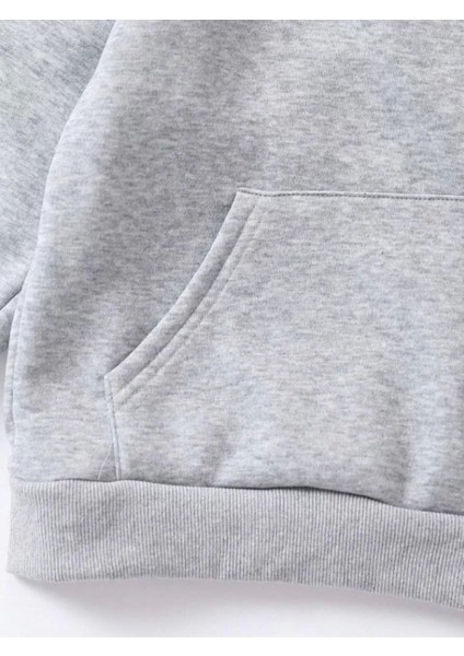 Çocuk Unisex Kapüşonlu Düz Renk Pamuklu Sweatshirt - Gri