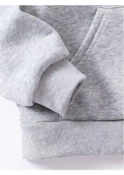 Çocuk Unisex Kapüşonlu Space Baskılı Pamuklu Sweatshirt - Gri