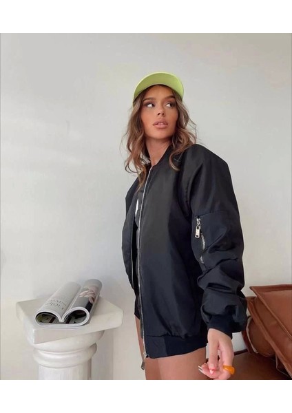 Kadın Düz Bomber Ceket - Siyah fiyatları