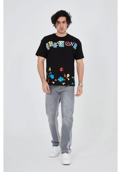 Erkek Baskılı Penye T-Shirt - Siyah