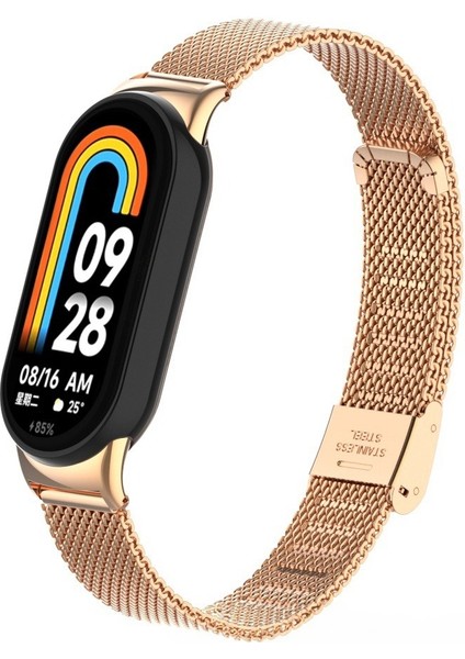 Xiaomi Mi Band 8 Mi Band 9 Uyumlu Paslanmaz Metal Hasır Tokalı Kordon Kayış