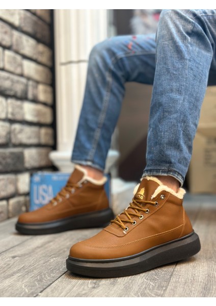BA0151 Içi Kürklü Bağcıklı Açık Taba Erkek Tarz Spor Bot