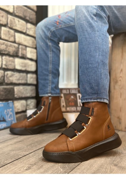 BA0142 Bantlı Erkek Yüksek Taban Kahverengi Spor Bot fiyatları