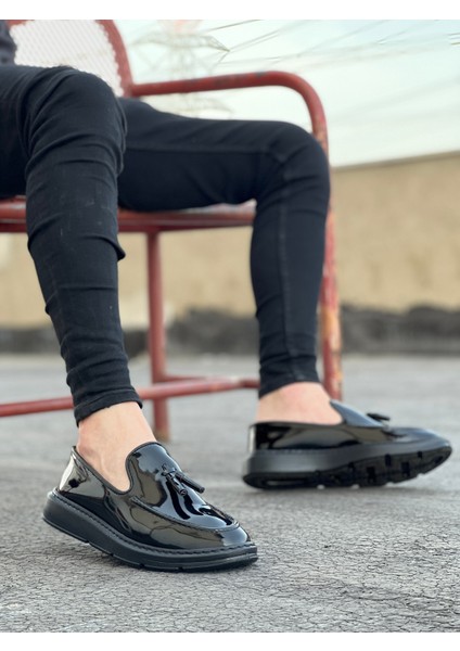 BA0005 Bağcıksız Yüksek Taban Siyah Rugan Klasik Püsküllü Corcik Erkek Ayakkabısı fiyatları