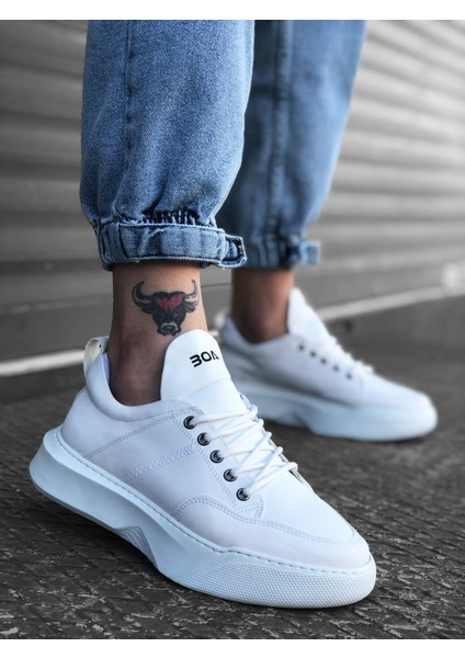 BA0163 Bağcıklı Erkek Yüksek Taban Beyaz Spor Ayakkabı fiyatları