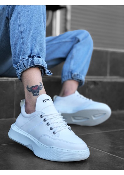 BA0163 Bağcıklı Erkek Yüksek Taban Beyaz Spor Ayakkabı modelleri