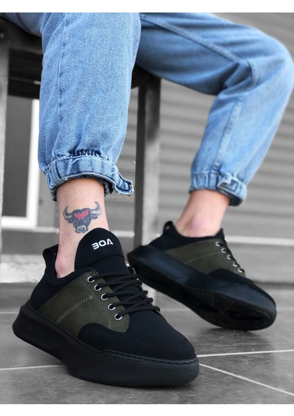 BA0163 Bağcıklı Erkek Yüksek Taban Siyah Haki Spor Ayakkabı fiyatları