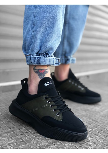 BA0163 Bağcıklı Erkek Yüksek Taban Siyah Haki Spor Ayakkabı modelleri
