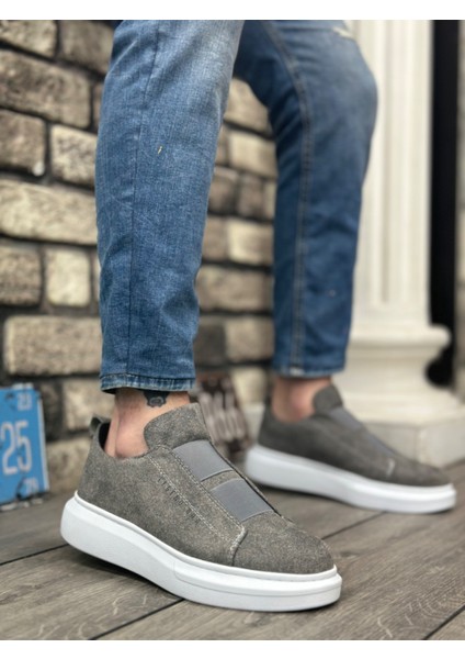 BA0307 BOA Kalın Süet Yüksek Taban Çift Bant Gri Erkek Ayakkabı