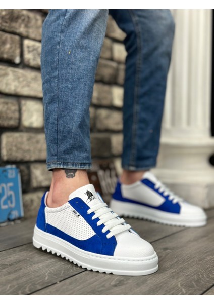 BA0323 BOA Kalın Tırtık Yüksek Taban Beyaz Mavi Bağcıklı Spor Erkek Ayakkabı modelleri