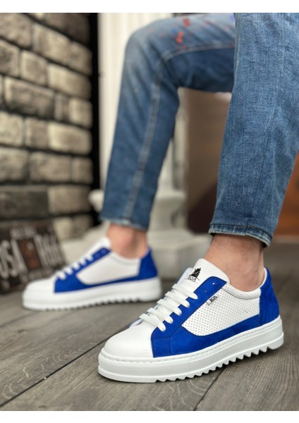 BA0323 BOA Kalın Tırtık Yüksek Taban Beyaz Mavi Bağcıklı Spor Erkek Ayakkabı fırsatları