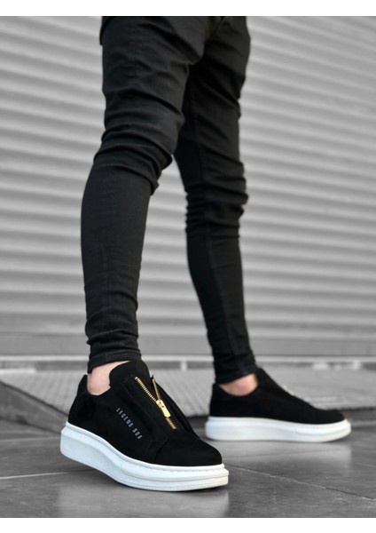 BA0310 BOA Kalın Süet Yüksek Taban Fermuarlı Siyah Beyaz Erkek Ayakkabı fiyatları