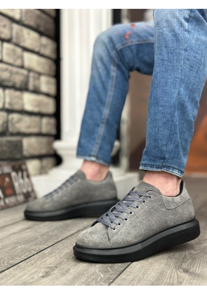 BA0547 BOA Kalın Yüksek Taban Gri Siyah Süet Bağcıklı Spor Erkek Ayakkabı fiyatları