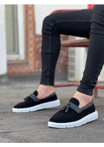 BA0005 Bağcıksız Yüksek Taban Siyah Beyaz Taban Cilt Kemerli Klasik Püsküllü Corcik Erkek Ayakkabı fiyatları