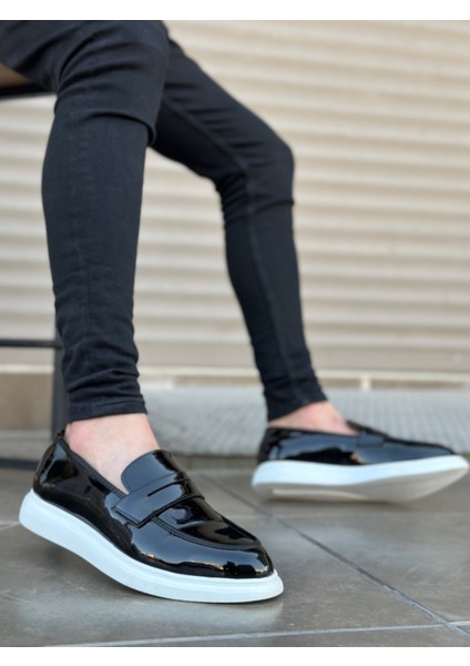 BA0316 Bağcıksız Yüksek Beyaz Taban Klasik Rugan Corcik Erkek Ayakkabı fırsatları