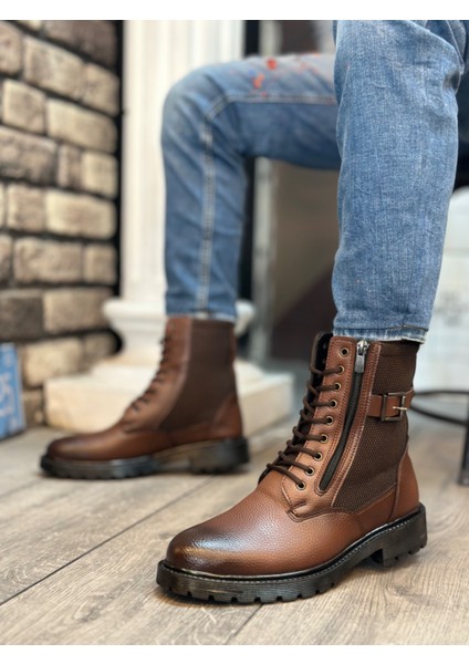 BA0218 Yan Toka Fermuarlı Açık Taba Erkek Spor Klasik Postal Bot fiyatları