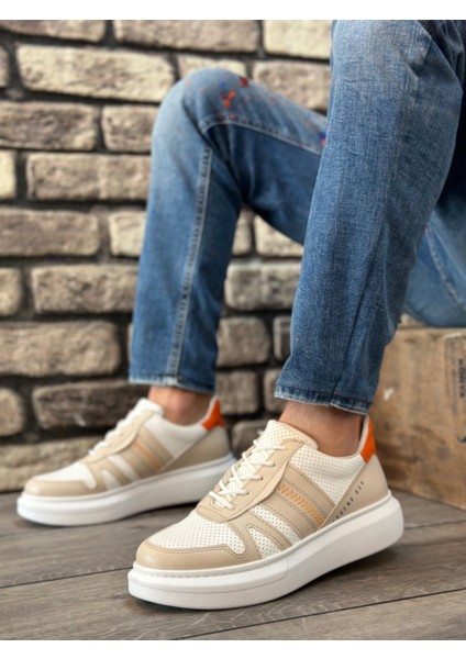 BA0548 BOA Kalın Yüksek Krem Beyaz Taban Beyaz Bağcıklı Spor Erkek Ayakkabı fiyatları