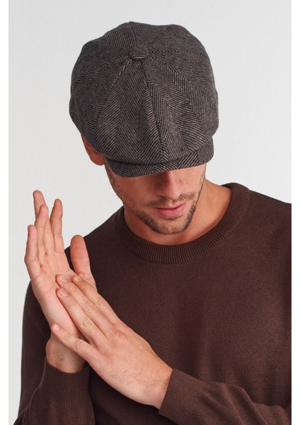 Erkek Koyu Kahve Balıksırtı Kasket 8 Parça Peaky Blinders Şapka