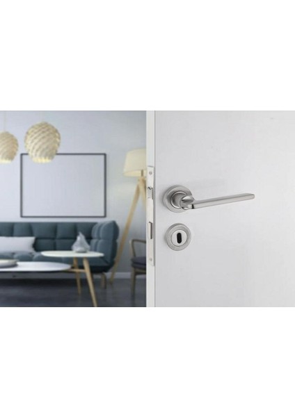 Hisar Inox Nikel Rozetli Yale Çelik Kapı Kolu Sol Basar Tek Yön