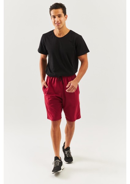 Bordo Rahat %100 Pamuklu Penye Bağcıklı Cepli Kısa Trendy Erkek Şort fiyatları