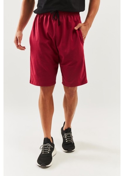 Bordo Rahat %100 Pamuklu Penye Bağcıklı Cepli Kısa Trendy Erkek Şort modelleri