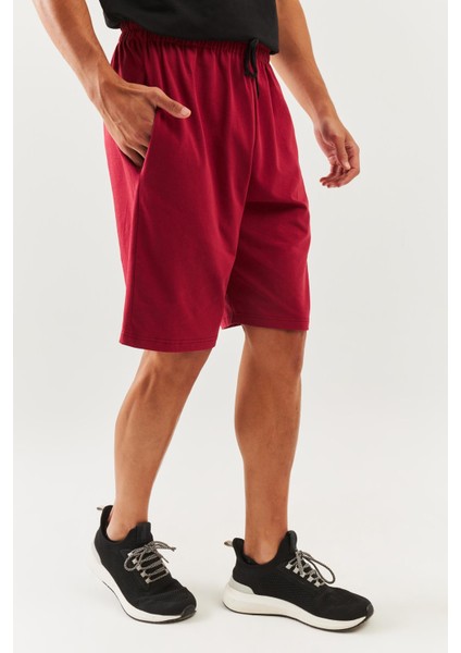 Bordo Rahat %100 Pamuklu Penye Bağcıklı Cepli Kısa Trendy Erkek Şort fırsatları