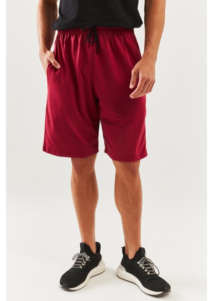 Bordo Rahat %100 Pamuklu Penye Bağcıklı Cepli Kısa Trendy Erkek Şort indirimleri