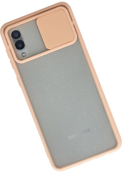Samsung Galaxy A02 Kılıf Palm Buzlu Kamera Sürgülü Silikon - Pembe 300099