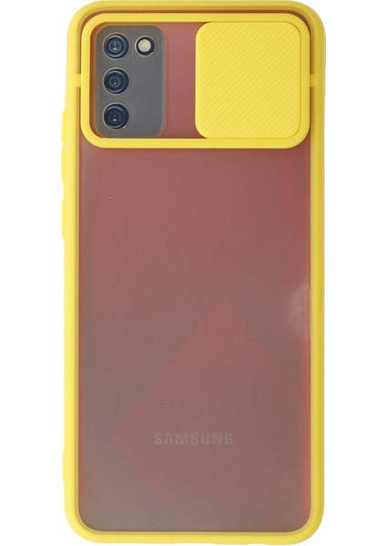 Samsung Galaxy A02S Kılıf Palm Buzlu Kamera Sürgülü Silikon - Sarı 300099