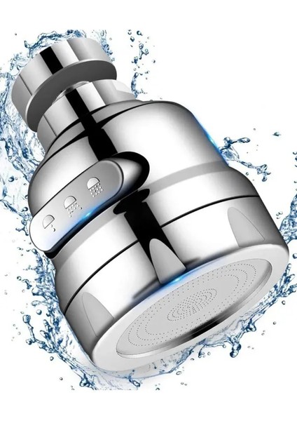 Krom 3 Fonksiyonlu Mutfak Lavabo Başlığı 360 Derece Döner Musluk Ucu