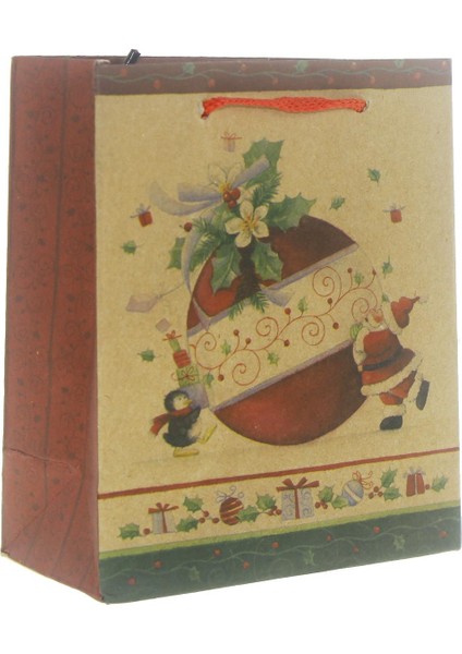 12 Adet 11X14CM Kraft Çanta Yılbaşı Top Desenli
