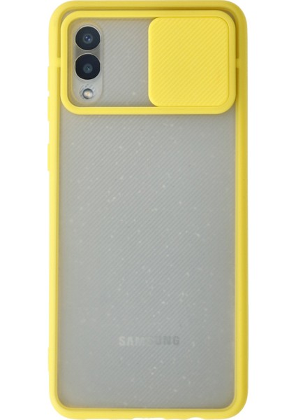 Samsung Galaxy A02 Kılıf Palm Buzlu Kamera Sürgülü Silikon - Sarı 300099
