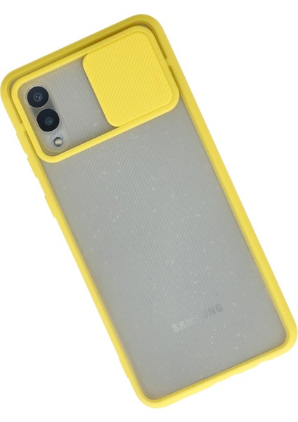 Samsung Galaxy A02 Kılıf Palm Buzlu Kamera Sürgülü Silikon - Sarı 300099