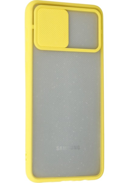 Samsung Galaxy A02 Kılıf Palm Buzlu Kamera Sürgülü Silikon - Sarı 300099