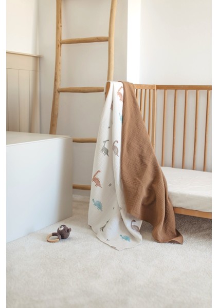 2'li Set %100 Organik Pamuk Müslin Bebek Örtüsü - Dinozor Baskılı 90X100cm Çok Amaçlı Müslin Örtü Seti modelleri