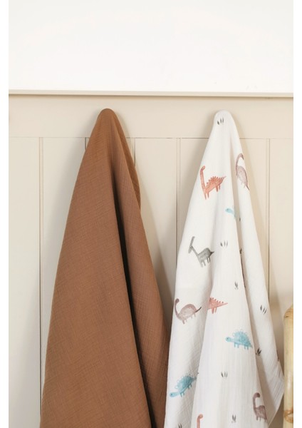 2'li Set %100 Organik Pamuk Müslin Bebek Örtüsü - Dinozor Baskılı 90X100cm Çok Amaçlı Müslin Örtü Seti indirimleri