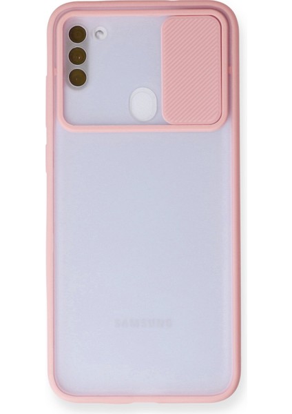 Samsung Galaxy M11 Kılıf Palm Buzlu Kamera Sürgülü Silikon - Pembe 300099