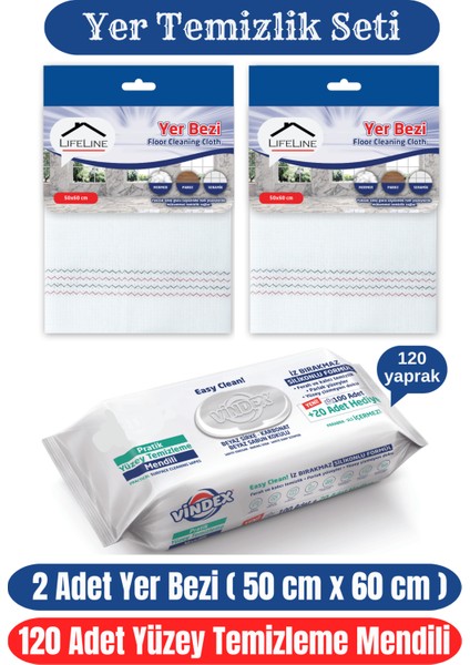 Yer Temizlik Seti 2 Adet Yer Bezi 50 cm x 60 cm 120 Adet Yüzey Temizlik Havlusu Mop Havlusu