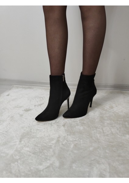 Tuta Ince Topuklu Kadın Kısa Bot - Siyah-Süet - 36 modelleri
