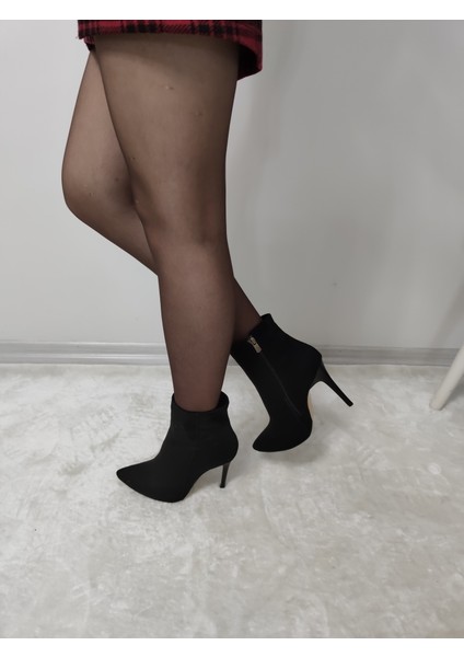 Tuta Ince Topuklu Kadın Kısa Bot - Siyah-Süet - 36 indirimleri