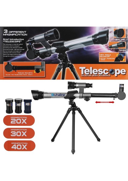 40X Yakınlaştırma 3 Lensli Astronomin Monoküler Eğitici Teleskop Gece Görüş Ay Doğa Gözlem+Tripod