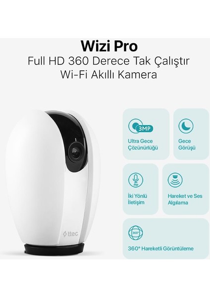Mikrofon ve Hoparlörlü Ev, Iş Akıllı Wifi Kamera, 360 Derece Dönebilen, Gece Görüşlü, Uzaktan Kontrollü Kamera