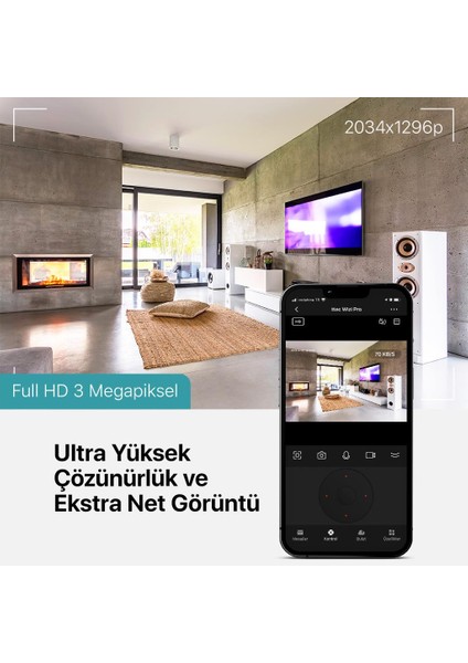 Mikrofon ve Hoparlörlü Ev, Iş Akıllı Wifi Kamera, 360 Derece Dönebilen, Gece Görüşlü, Uzaktan Kontrollü Kamera