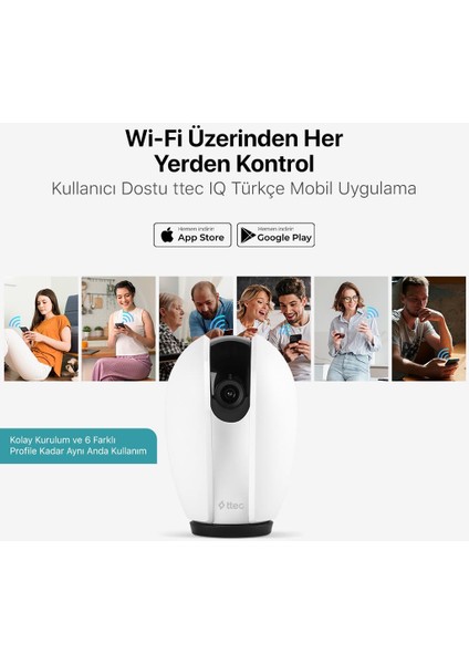 Mikrofon ve Hoparlörlü Ev, Iş Akıllı Wifi Kamera, 360 Derece Dönebilen, Gece Görüşlü, Uzaktan Kontrollü Kamera