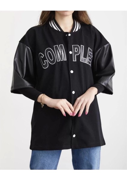 Kadın Complex Kolej Oversize T-Shirt - Siyah