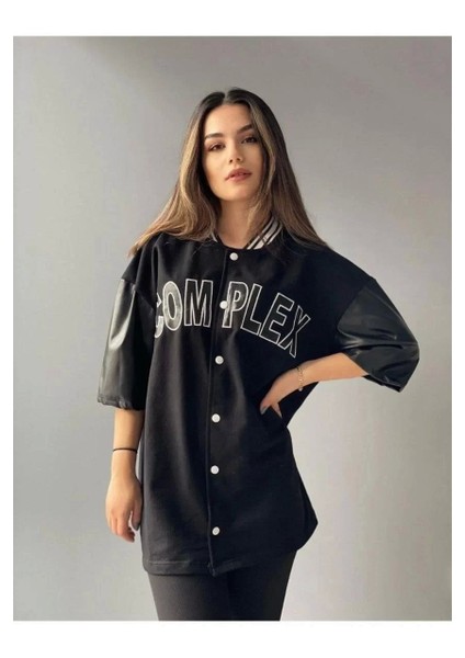 Kadın Complex Kolej Oversize T-Shirt - Siyah