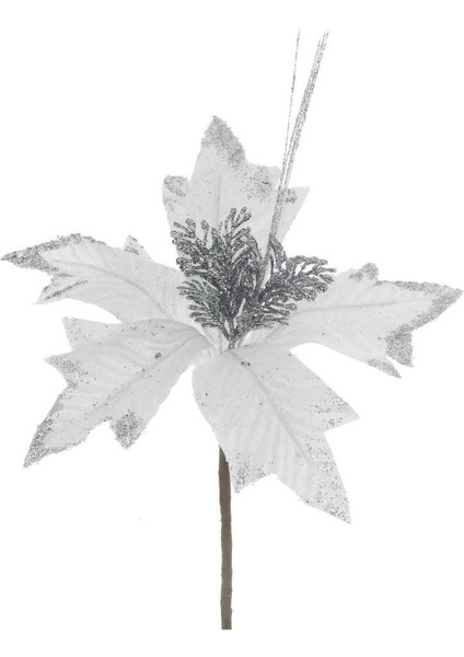 25CM Atatürk Çiçeği Kumaş Çiçek Ponsetya Beyaz 1 Adet